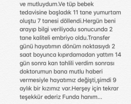 Şimdi 9 aylık bir kızım var.